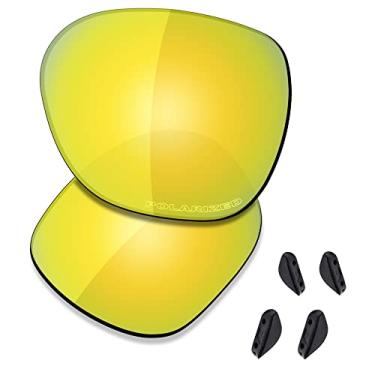 Imagem de SAUCER Lentes de reposição premium e protetores de nariz para Oakley Overtime OO9167 | Overtime Low Bridge Fit OO9210 Óculos de sol de alta definição - Ouro 24K polarizado