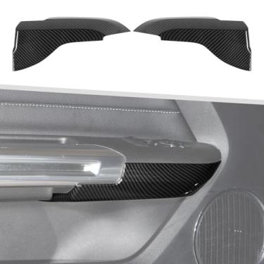 Imagem de Jimen Adequado para Ford Mustang 2015-2024, 2 peças de acabamento da tampa do painel do apoio de braço da porta interna (fibra de carbono)