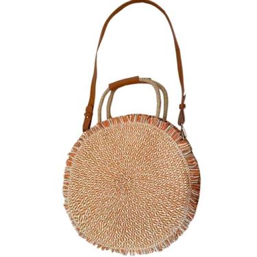 Imagem de SHAREYOIU Bolsa feminina redonda de palha retrô bolsa de ombro natural bolsa de praia, Laranja