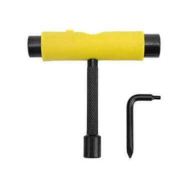 Imagem de Chave de skate T Tipo L em forma de ferramenta de manutenção de placas de deslizamento multiuso para skates e longboards de aço plástico 2 pacote (Amarelo)