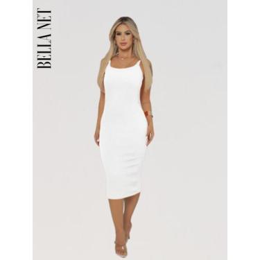 Imagem de Vestido Midi Tubinho Colado com Alças Finas sem Bojo Elegante Moda Gri