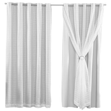 Imagem de Cortina Blackout PVC Com Voil Xadrez 2,80M x 2,80M Sala Quarto 100% Blecaute Para Varão Simples