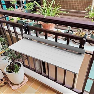 Imagem de Mesa De Bar De Varanda Para Grades, 80 * 26 Cm / 31,4 * 10,2 Pol., Mesa De Bar Ao Ar Livre, Mesa De Bar De Pátio Ao Ar Livre, Mesa Lateral Dobrável, Mesa De Serv, White, 80 * 26cm/31.4 * 10.2in