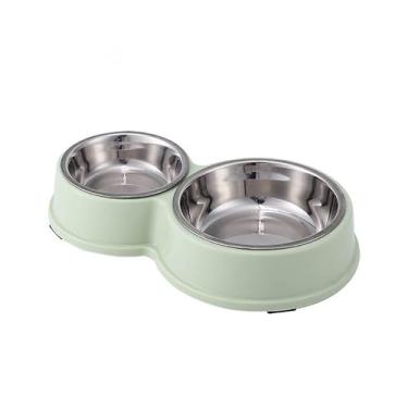 Imagem de Comedouro e bebedouro inox Duplo para bicho de estimação cachorro ou gatos C/antiderrapante(Verde)