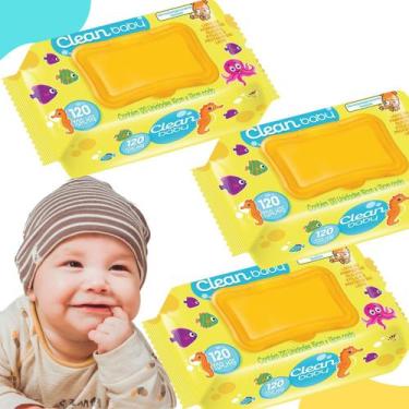 Imagem de Kit 3 Lenço Umedecido Toalha Com 360 Toalhas Com Tampa Baby Clean 8620