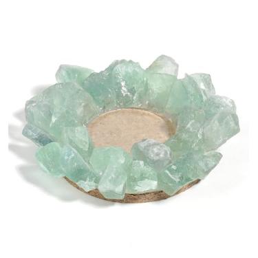 Imagem de Castiçal de luz de chá de cristal de quartzo rosa natural ornamentos de castiçal de casamento europeus para casa sala de estar moderno e macio artesanato de decoração (fluorita (8,9 cm))