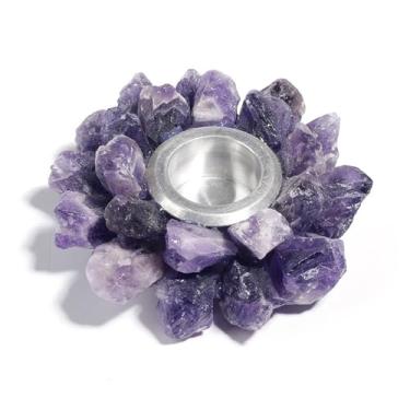 Imagem de Castiçal de luz de chá de cristal de quartzo rosa natural ornamentos de castiçal de casamento europeu, sala de estar, decoração moderna e macia (metista, 6,9 cm nocandle))