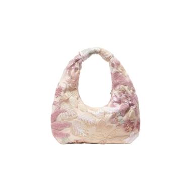 Imagem de MakeMeChic Bolsa feminina Boho floral bordada de lantejoulas bolsas de ombro bolsas axilas, Multicor, One Size
