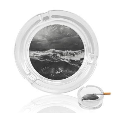 Imagem de Cinzeiro abstrato granulado de vidro cristal, cinzeiro redondo de vidro resistente para fumar cinzeiro portátil decorativo moderno para uso em casa, escritório, interior, exterior, pátio