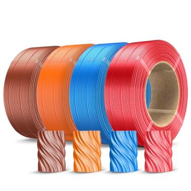 Imagem de SUNLU Pacote de refil de filamento PLA de seda de 500 g de 1,75 mm, 4 cores, sem carretel, filamento de seda para carretéis reutilizáveis, compatível com a impressora Bambu Lab A1, vermelho/azul