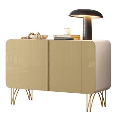 Imagem de Balcão Aparador Buffet 2 Portas Pé Metal Benvy Off/Champanhe H01 - Mpo