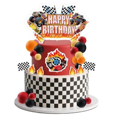 Imagem de Monster Truck Cake Toppers Truck Cake Decorations Flame Blaze Wheel Race Car Cake Toppers For Kid Boy Truck Themed Racing Car Party Decorations Supplies