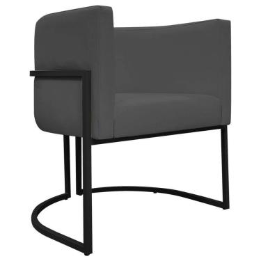 Imagem de Poltrona Decorativa Recepção Luna Base De Ferro Preta - Cinza Corino