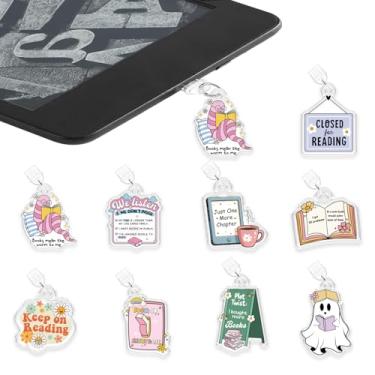 Imagem de Berloques de plugue de poeira para Kindle, tema de amantes de livros Kindle E-Reader, berloque de acessórios de e-reader, bonito tipo C/USB C, presente para leitores amantes de livros, 2*2 inch