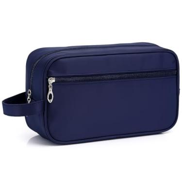 Imagem de Necessaire Masculina para Viagem Nylon com Alça Lateral Dois Compartimentos Bolsa de Toilette Executiva Organizador Perfumes Shampoo (AZUL)