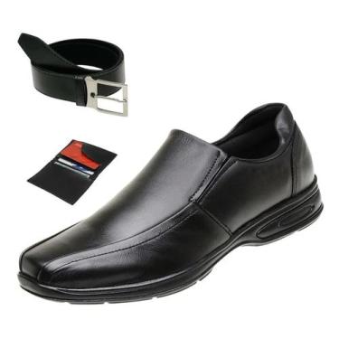 Imagem de Sapato Masculino Social Ortopédico Couro Legítimo Clássico Kit Cinto +