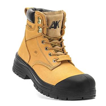 Imagem de ANITAKE Botas de trabalho masculinas com bico de aço, couro de flor integral, isolamento elétrico, antiderrapante, resistente a impactos, respirável e confortável, Amarelo, 40