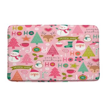 Imagem de Merry Christmas Tapete de banho desenho animado boneco de neve Papai Noel HoHo rosa verde árvore de Natal engraçado inverno férias impressão espuma memória casa escritório porta tapete decoração