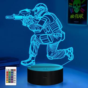 Imagem de OkiyiD Lâmpada de ilusão 3D de luz noturna de paintball com controle remoto de 16 cores, presentes de paintball para meninos e homens, acessórios de paintball, presente para crianças, meninos