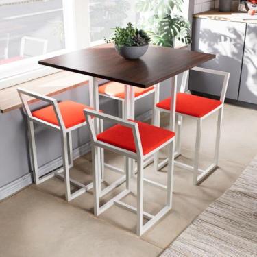 Imagem de Conjunto Mesa Imbuia 4 Cadeiras Pequena Estofado Industrial White - Do