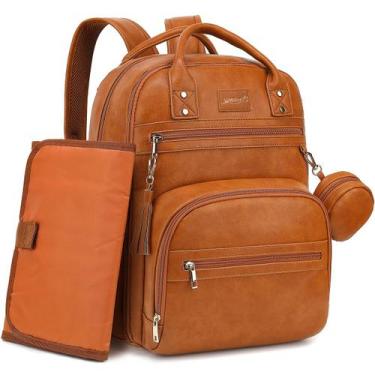 Imagem de Mochila para fraldas ROSEGIN Vegan Leather Impermeável Marrom