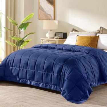 Imagem de Cobertor de luxo Queen Size com acabamento em cetim azul marinho 230x2