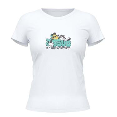 Imagem de Camiseta Cristã Feminina - Jesus é meu conforto  Branca - Penkal Perso