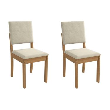 Imagem de Cadeira Sala de Jantar Luna 2CAD160 Madeirado Kit 2 Un Canela/Linho Bege Argila - Kappesberg