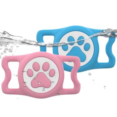 Imagem de WhoseID Suporte para Airtag IP68 Waterpoof para cães, suporte de silicone elástico para Apple Air Tag, para coleira de cachorro e gato, adequado para coleira de todas as larguras (azul/rosa)