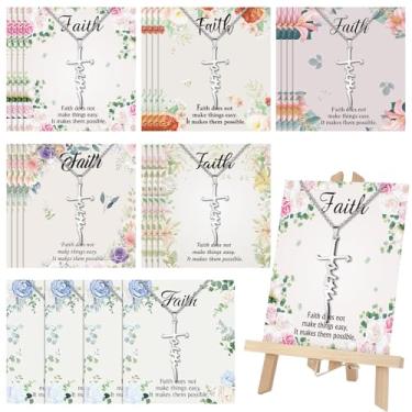 Imagem de Landical 12 conjuntos de colar de cruz cristã de Páscoa para mulheres, joias religiosas, presentes com versículos da Bíblia, cartões, about 18 inches, Aço inoxidável, Sem Pedra Preciosa