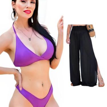 Imagem de Biquini + Saída De Praia Calça Tule Moda Praia Kit Conjunto - Look Dre