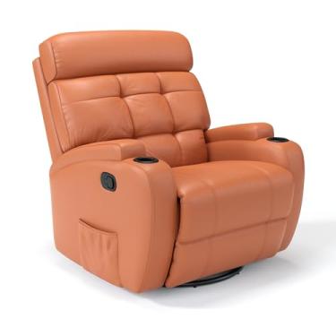 Imagem de Poltrona do papai Reclinável Manual Com base Giratória e Balanço em Couro Bovino (Goiaba)