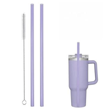Imagem de Kit 2 Canudos Substituição Tritan 31cm E 1 Escova De Limpeza Para Copo Térmico Reposição Canudo Colorido Transparente(Roxo)