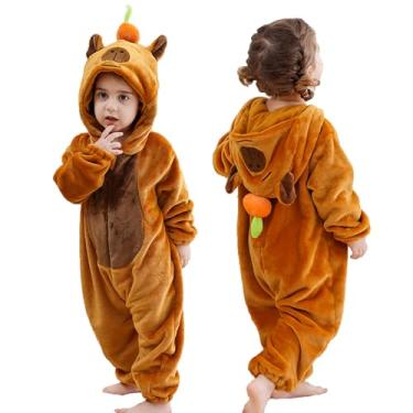 Imagem de MUST ROSE SPORTS AND HOMEWEAR Macacão unissex de flanela para bebê, macacão de animal com capuz (capivara marrom, 100 (18-23 meses)