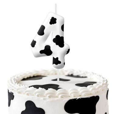 Imagem de Velas de aniversário de vaca, decoração de topo de bolo de 6 cm, decorações de aniversário de velas número 4, decorações de bolo de festa de aniversário, suprimentos de festa