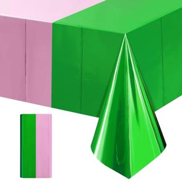 Imagem de Just Shimmer 1 pacote com toalha de mesa rosa e verde, 106 x 251 cm, capa de mesa metálica brilhante para aniversário, tema princesa bruxa, formatura, chá de bebê, decorações de celebração