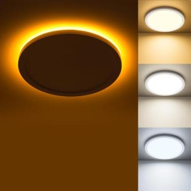 Imagem de Matane Luminária de teto de LED embutida com luz noturna, 1800LM 3000K/4000K/5000K selecionável, luz de teto de baixo perfil regulável para corredor de cozinha, quarto, 22 cm, redondo, branco