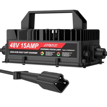 Imagem de AUTOUTLET Carregador de carrinho de golfe de 48V 15AMP, carregamento rápido com tecnologia inteligente para bateria de chumbo-ácido, cabo extralongo com plugue de folha de 3 pinos para Yamaha G29