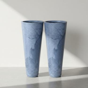 Imagem de Kit 2 Vasos Planta Classic Slim C/Prato Moderno Grande Luxo Alto Decorativo Sala Fachada Jardim Escritório Bambu Cerejeira Jogo 71cm (Cinza Premium)