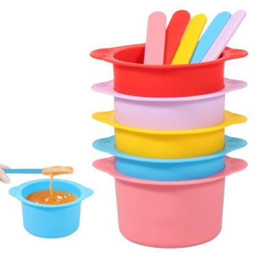 Imagem de 5 forros reutilizáveis de silicone para panelas de cera quente com 5 hastes de agitação, forros antiaderentes para aquecer cera, fácil de limpar, ideal para casa ou salão de beleza