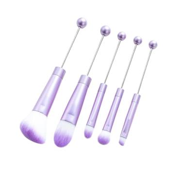 Imagem de KiBcsLic 5 peças pincéis de maquiagem com contas faça você mesmo kit de ferramentas de pincéis de contorno portáteis pincel de cosméticos para namoradas, Roxo