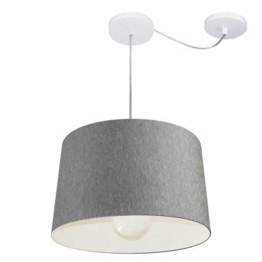 Imagem de Lustre Pendente Cone Com Desvio De Centro Vivare Md-4275 Cúpula Em Tecido 40x45cm - Bivolt Rustico-cinza 127/220v