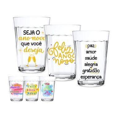 Imagem de Kit 3 Copos Americanos 190ml Personalizado Estampa Colorida Frase Ano Novo Cerveja Drinks Reveillon (Dourado)