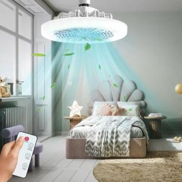 Imagem de Lâmpada Led Redonda Ajuste de Cor Com Ventilador De 3 Pás Multifuncional Potente Silencioso Com Encaixe E27 e Controle Remoto IAHAR
