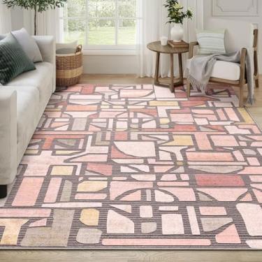 Imagem de DEXDE Tapete vintage quadriculado abstrato para sala de estar, antiderrapante, lavável, grande, macio, moderno, para sala de jantar, quarto, cozinha, escritório, berçário, sala de jogos, rosa