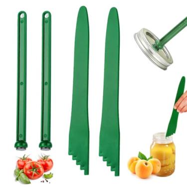 Imagem de Kit de conservas de 4 peças - 2 peças levantador de tampa de pote de elevação magnética e 2 peças removedor de bolhas para conservas kit iniciante, ferramentas de conserva - verde escuro