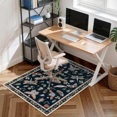 Imagem de Anidaroel Tapete de cadeira de escritório de 91 cm x 122 cm para piso/azulejo de madeira, tapetes pretos com estampa de insetos, tapete antiderrapante para cadeira de escritório, tapete de cadeira de