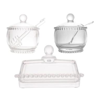Imagem de Kit Açucareiro + Meleira + Manteigueira Com Tampa De Cristal Pearl - W