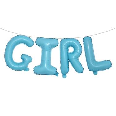 Imagem de Letras de balão de 40,6 cm para meninos ou meninas | Balões reveladores de gênero, decorações de revelação de gênero | Decorações de chá de bebê (azul claro para meninas)