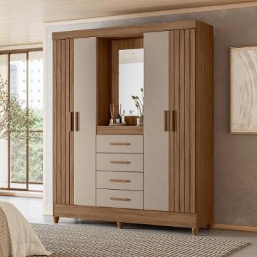 Imagem de Guarda Roupa Capelinha Solteiro Frisado com Espelho 4 Portas 4 Gavetas